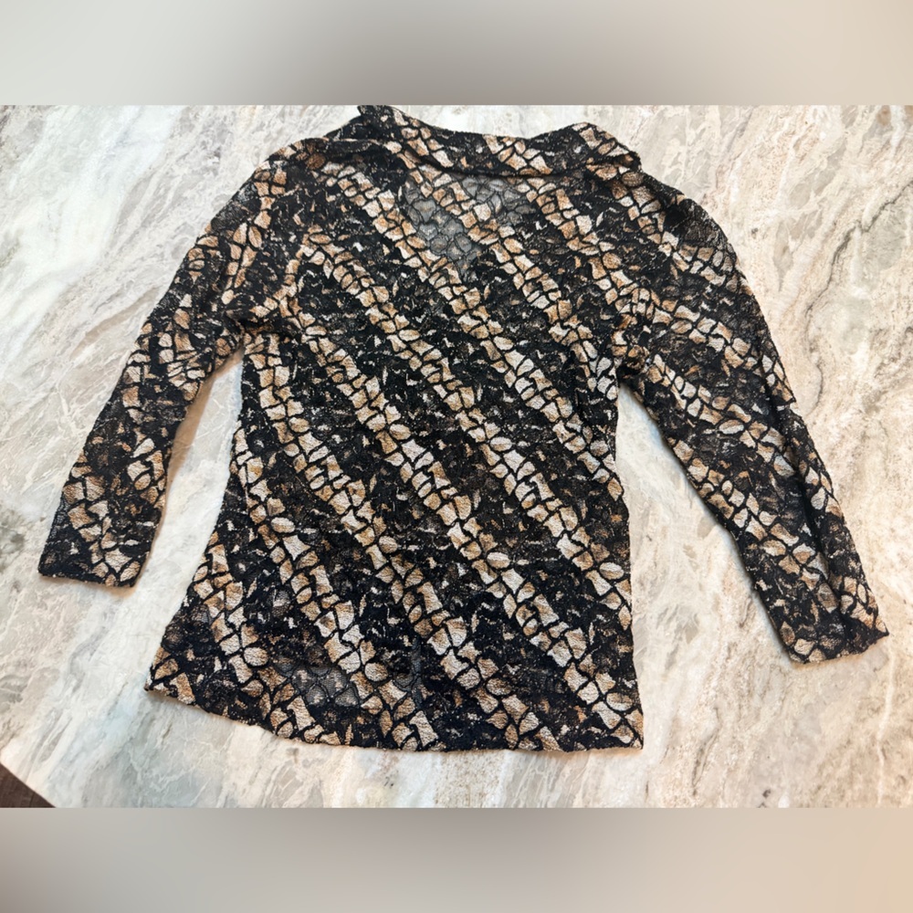 Andria Lieu Black & Gold Lace Top Size M | Dressy Long Sleeve - Picture 8 of 10